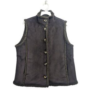 LL BEAN Women's Brown Faux Suede Sherpa Lined Vest Size Medium PET